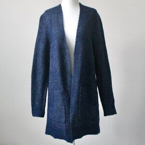 Time and Tru Blueberry Blue Speckled Midi Open Cardigan Sweater Pockets Small